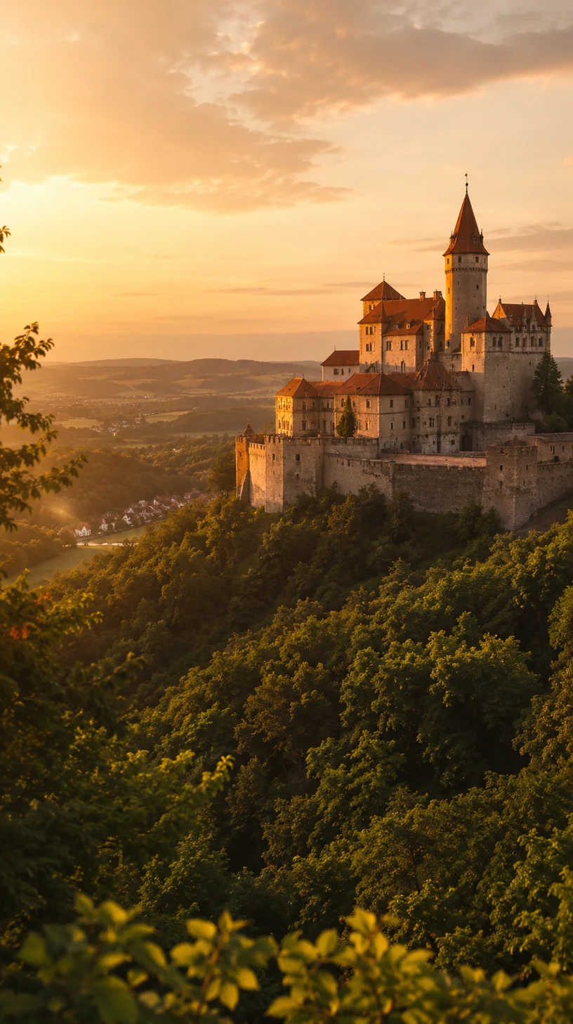 Český hrad nad zeleným údolím při cestě po historických místech
