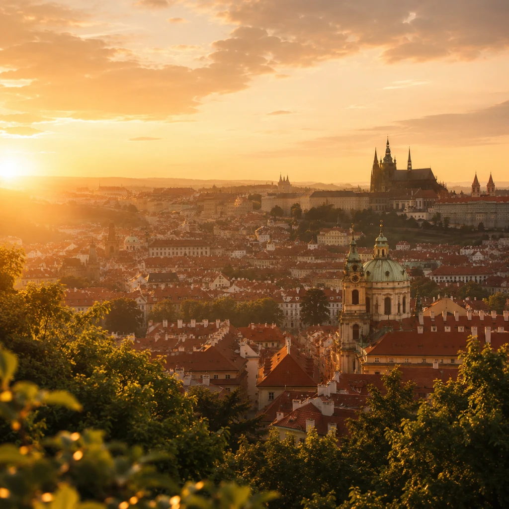 Pražský hrad a staré město při západu slunce